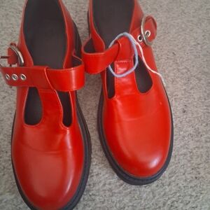 Red Women's Flats with Buckle Detail
